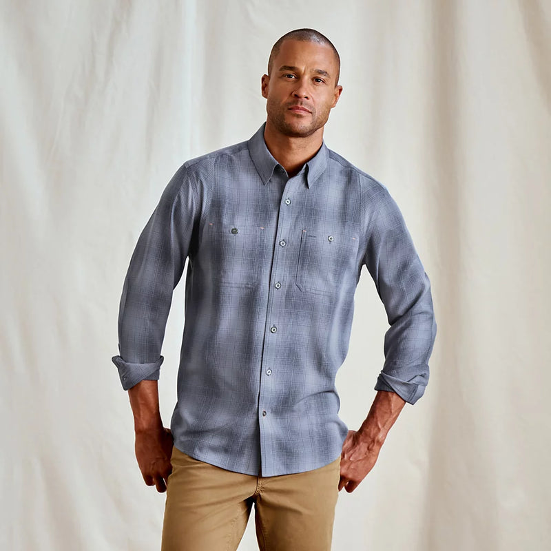 M's Tech Chambray Plaid Workshirt - Snow/Blue Haze