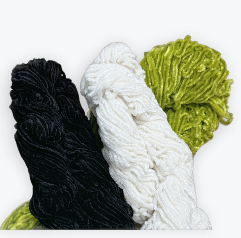 Rayon Chenille - Black/Olive/White